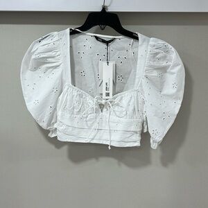 Zara White Eyelet Puff Sleeve Crop Top